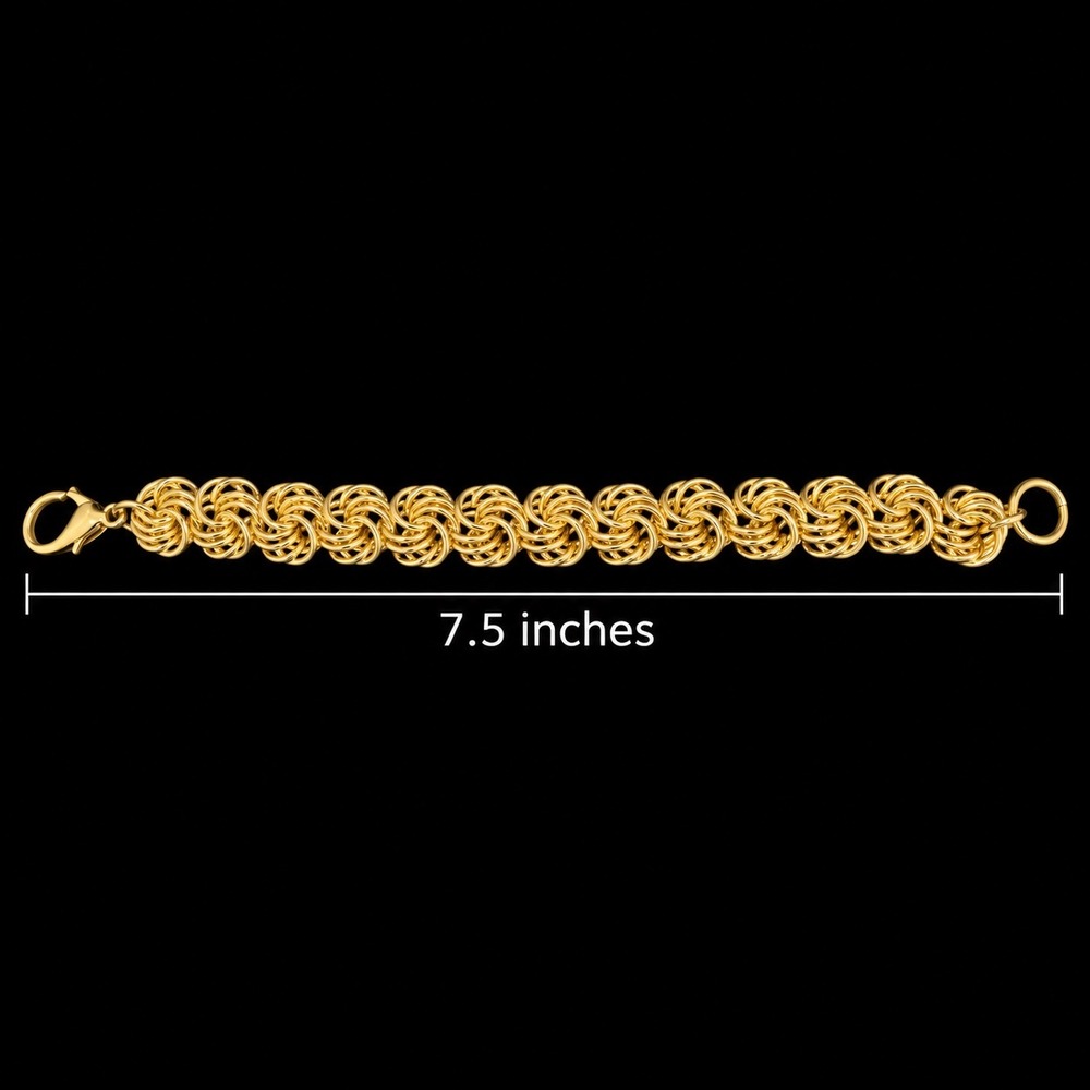 Vtg Gold Tone Byzantine Link Bracelet 7.5" Love Knot Chunky